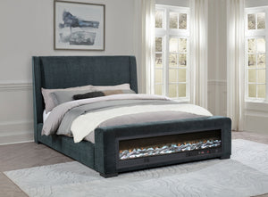 Coaster Preston Upholstered Queen Audio Flame Visualizer Bed Dark Blue