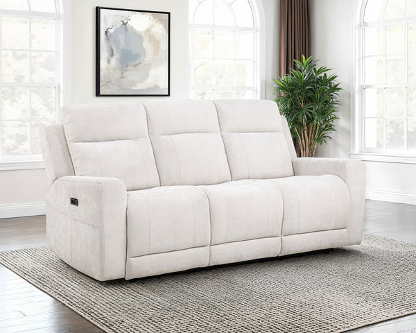 Coaster Kennett Chenille Upholstered Power Reclining Sofa Ivory