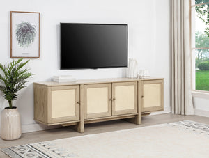 Coaster Kailani 79-Inch 4-Door Cane Tv Stand Media Console Beige Oak