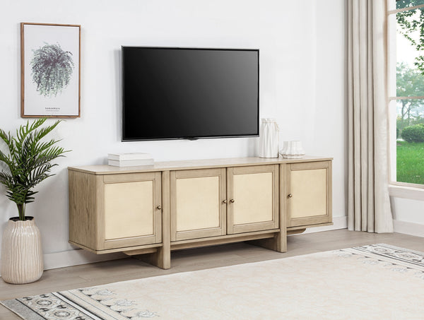 Coaster Kailani 79-Inch 4-Door Cane Tv Stand Media Console Beige Oak