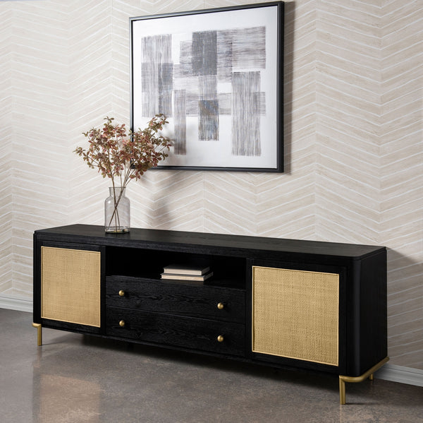Coaster Arini Rattan Cane 2-Door Tv Stand Media Console Black