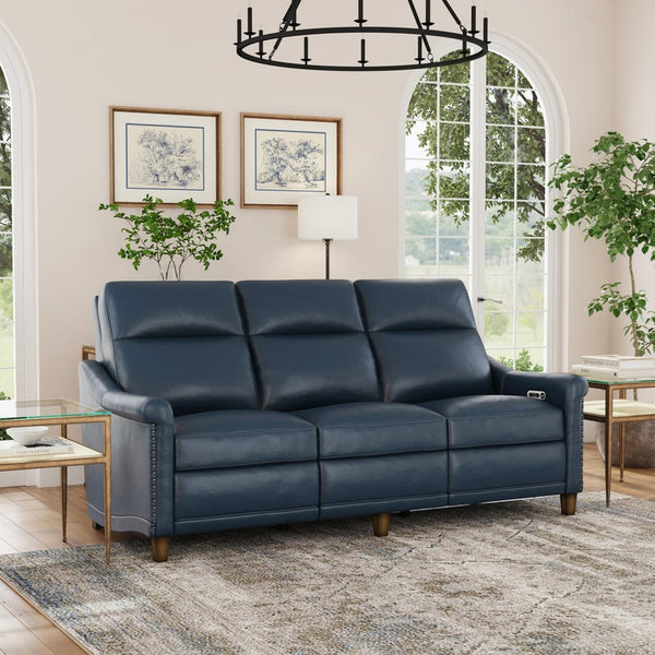 Flexsteel Elizabeth Leather Power Reclining Sofa with Power Headrest in Sea