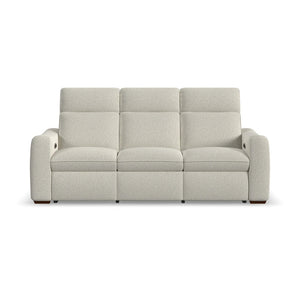 Flexsteel Ava Fabric Power Reclining Sofa with Power Headrest & Lumbar in Silver Lining