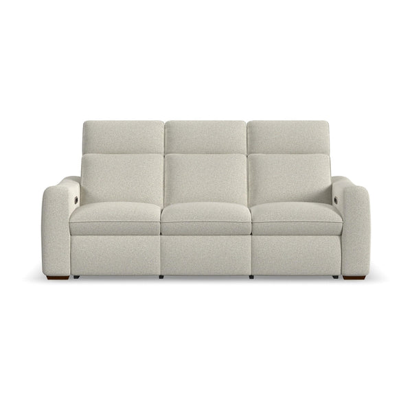 Flexsteel Ava Fabric Power Reclining Sofa with Power Headrest & Lumbar in Silver Lining