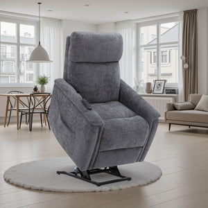 Flexsteel Zero Gravity Luma Fabric Power Lift Recliner with Power Headrest, Lumbar, Heat & Massage in Charcoal