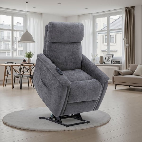 Flexsteel Zero Gravity Luma Fabric Power Lift Recliner with Power Headrest, Lumbar, Heat & Massage in Charcoal