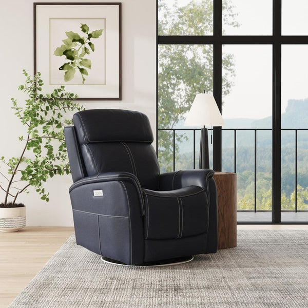 Flexsteel View Leather Power Swivel Recliner with Power Headrest in Ocean