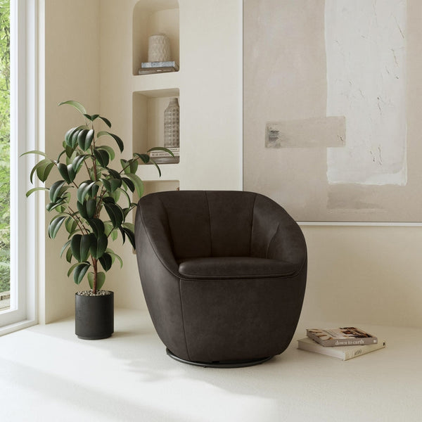 Flexsteel Wade Leather Swivel Chair in Carob