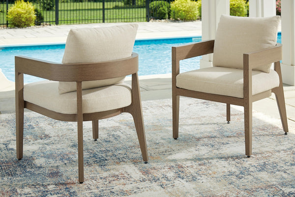 Serene Bay Outdoor Dining Arm Chair with Cushion Dark Brown/White