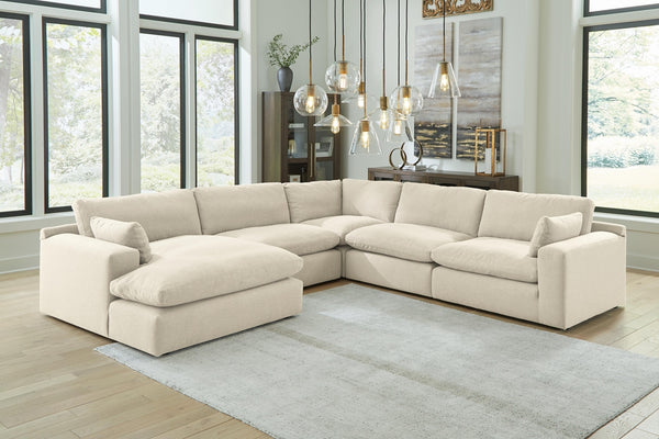 Elyza 5-Piece Fabric Stationary Sectional with Chaise Linen