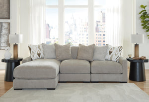 Aslan Court 3-Piece Fabric Stationary Sofa Stationary Sectional with Chaise Flax