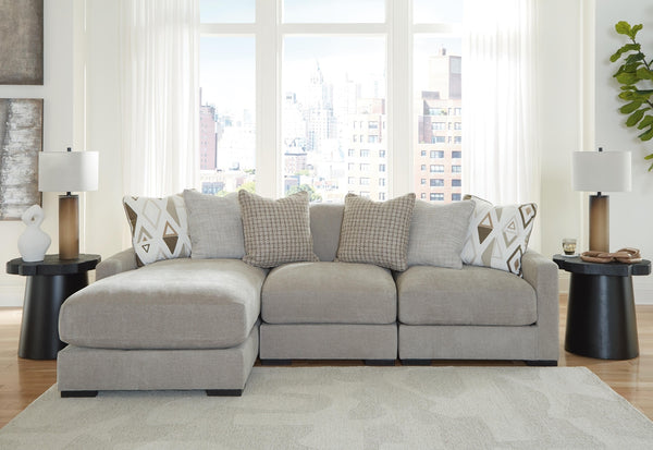 Aslan Court 3-Piece Fabric Stationary Sofa Stationary Sectional with Chaise Flax