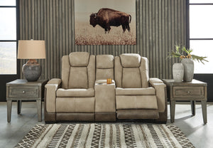 Next-Gen Durapella Zero Gravity P2 Power Reclining Adjustable Headrest Console Loveseat & USB Sand