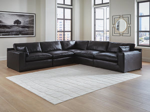 Emilia Stationary 5-Piece Leather Sectional Black