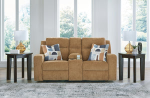 Kanlow Reclining Fabric Console Loveseat Honey