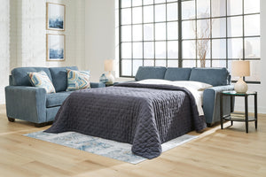 Cashton Queen Fabric Stationary Sofa Stationary Sleeper Blue