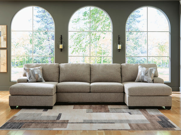Newellen 3-Piece Sleeper Fabric Sectional with Double Chaise Hemp