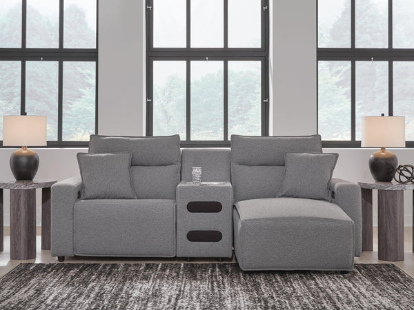 Modmax II P2 3-Piece Power Reclining Sectional with Chaise & Audio Console Salt & Pepper