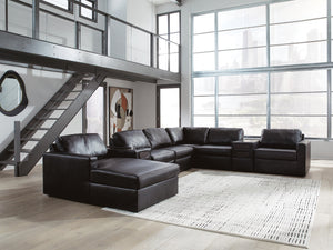 Modmax II 8-Piece Leather Sectional with Chaise & Audio Consoles Black