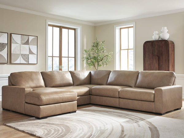 Veronella 5-Piece Leather Sectional with Chaise Sahara