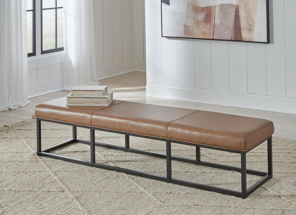 Joston All Leather Rectangle Accent Bench Caramel