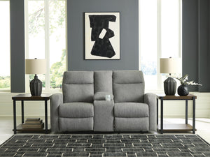 Gauntlet Reclining Fabric Console Loveseat Sterling