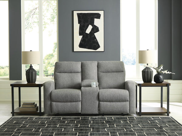 Gauntlet Reclining Fabric Console Loveseat Sterling