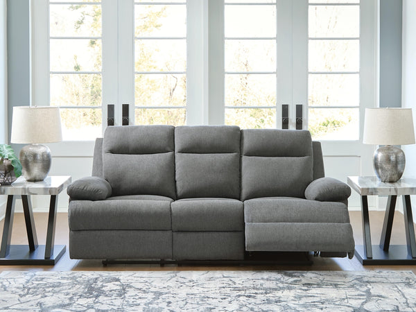 Side-Swipe Reclining Fabric Sofa with Drop Down Table Charcoal