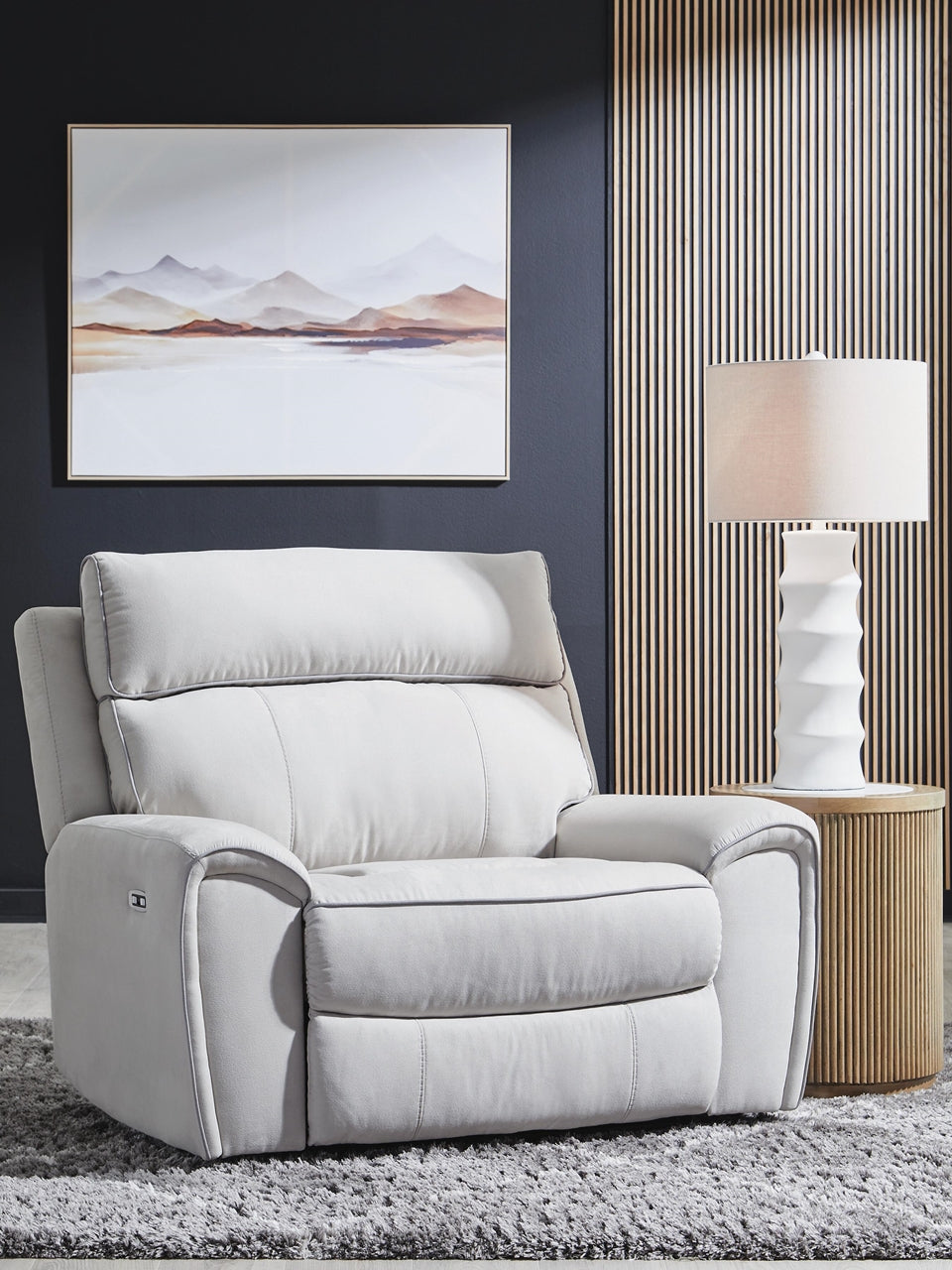 Social Pointe Zero Gravity P2 Fabric Dual-Power Adjustable Headrest Recliner Pearl/Ash