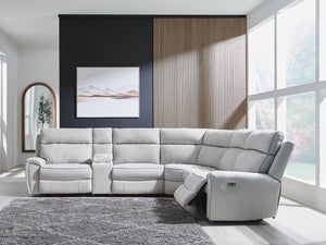 Social Pointe P2 6-Piece Power Reclining Fabric Zero Gravity Sectional Pearl/Ash