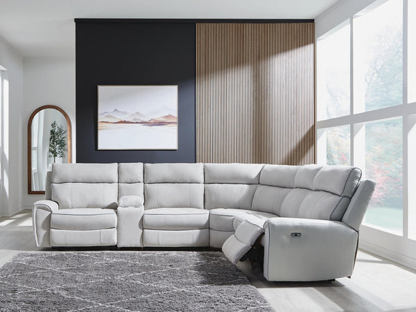 Social Pointe P2 6-Piece Power Reclining Fabric Zero Gravity Sectional Pearl/Ash