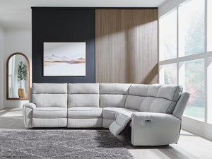 Social Pointe P2 5-Piece Power Reclining Fabric Zero Gravity Sectional Pearl/Ash