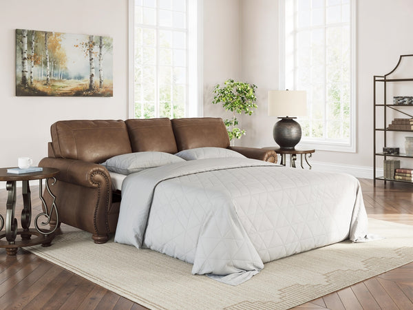 Chasemore Stationary Queen Sofa Sleeper with Nailhead Trim Earth