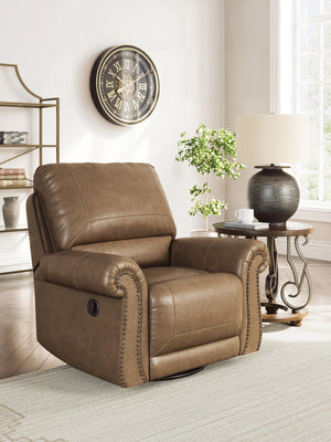 Chasemore Swivel Manual Glider Recliner with Nailhead Trim Earth
