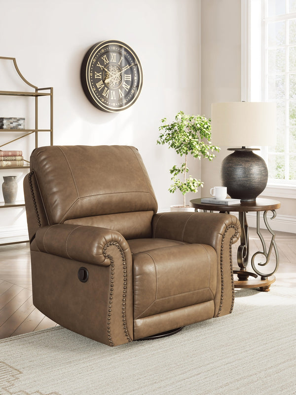 Chasemore Swivel Manual Glider Recliner with Nailhead Trim Earth