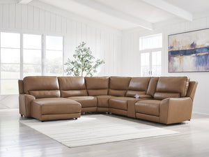 DeepWakes P2 6-Piece Power Reclining Leather Zero Gravity Sectional with Chaise Caramel