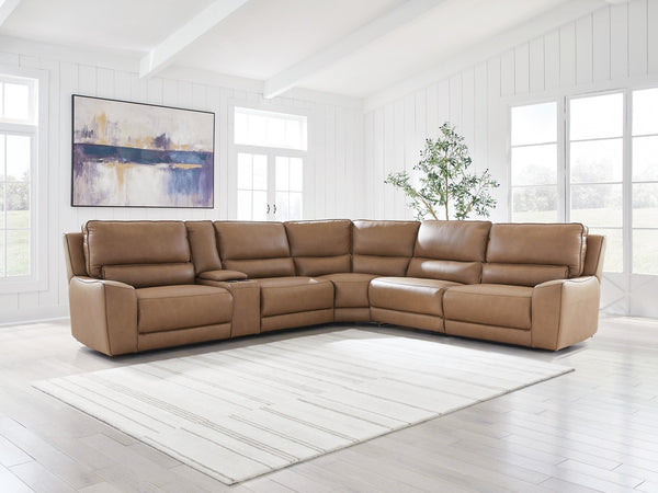 DeepWakes P2 6-Piece Reclining Leather Zero Gravity Sectional with Storage Console Caramel