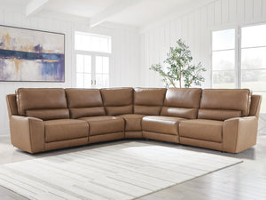 DeepWakes P2 5-Piece Power Reclining Leather Zero Gravity Sectional Caramel