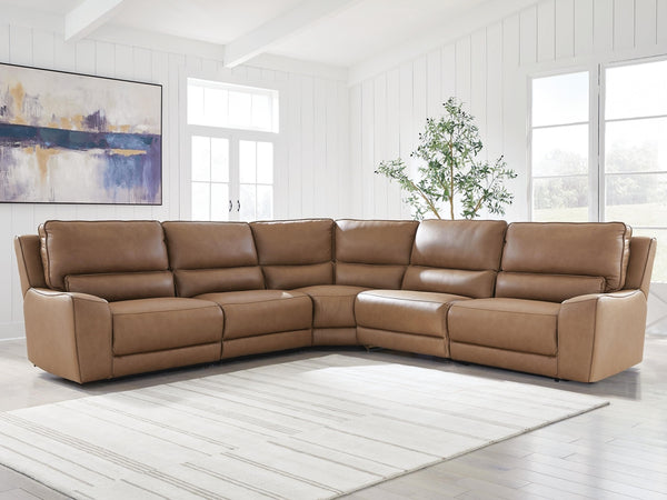 DeepWakes P2 5-Piece Power Reclining Leather Zero Gravity Sectional Caramel