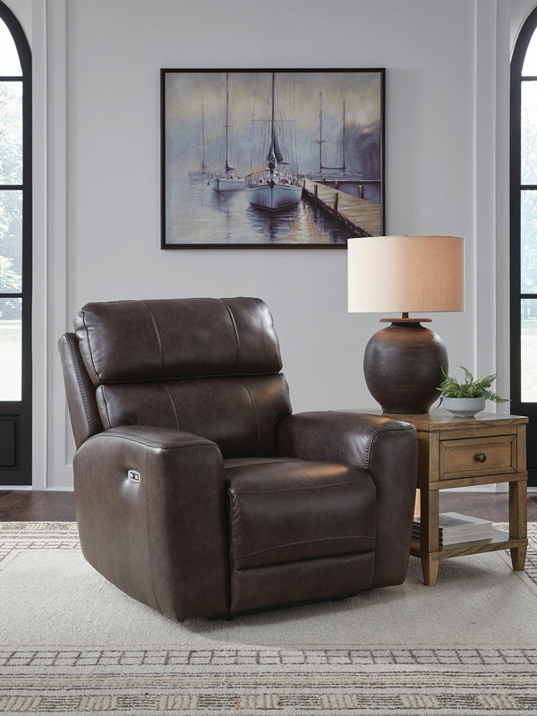 Crossplex Zero Gravity P2 Dual-Power Adjustable Headrest Leather Recliner with Bluetooth Audio System Smoke
