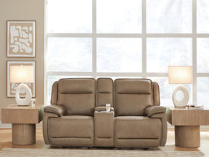 Glencroft Zero Gravity P2 Power Leather Reclining Adjustable Headrest Console Loveseat Sahara