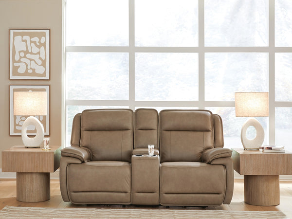 Glencroft Zero Gravity P2 Power Leather Reclining Adjustable Headrest Console Loveseat Sahara