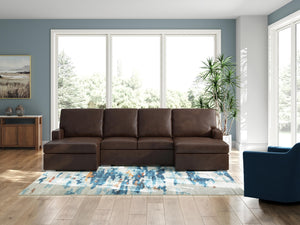 McDowlan 3-Piece Leather Stationary Sectional with Double Chaise Coffee
