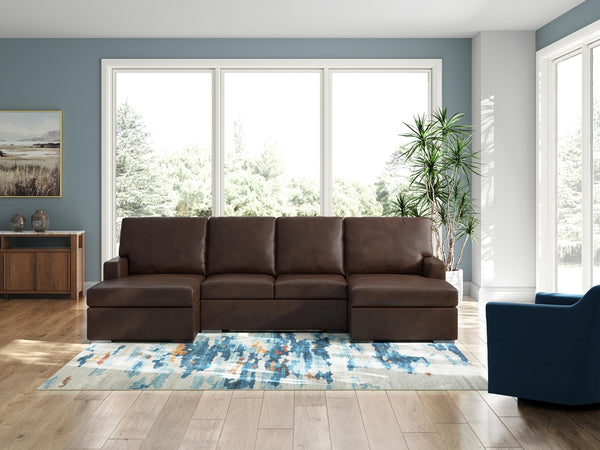 McDowlan 3-Piece Leather Stationary Sectional with Double Chaise Coffee