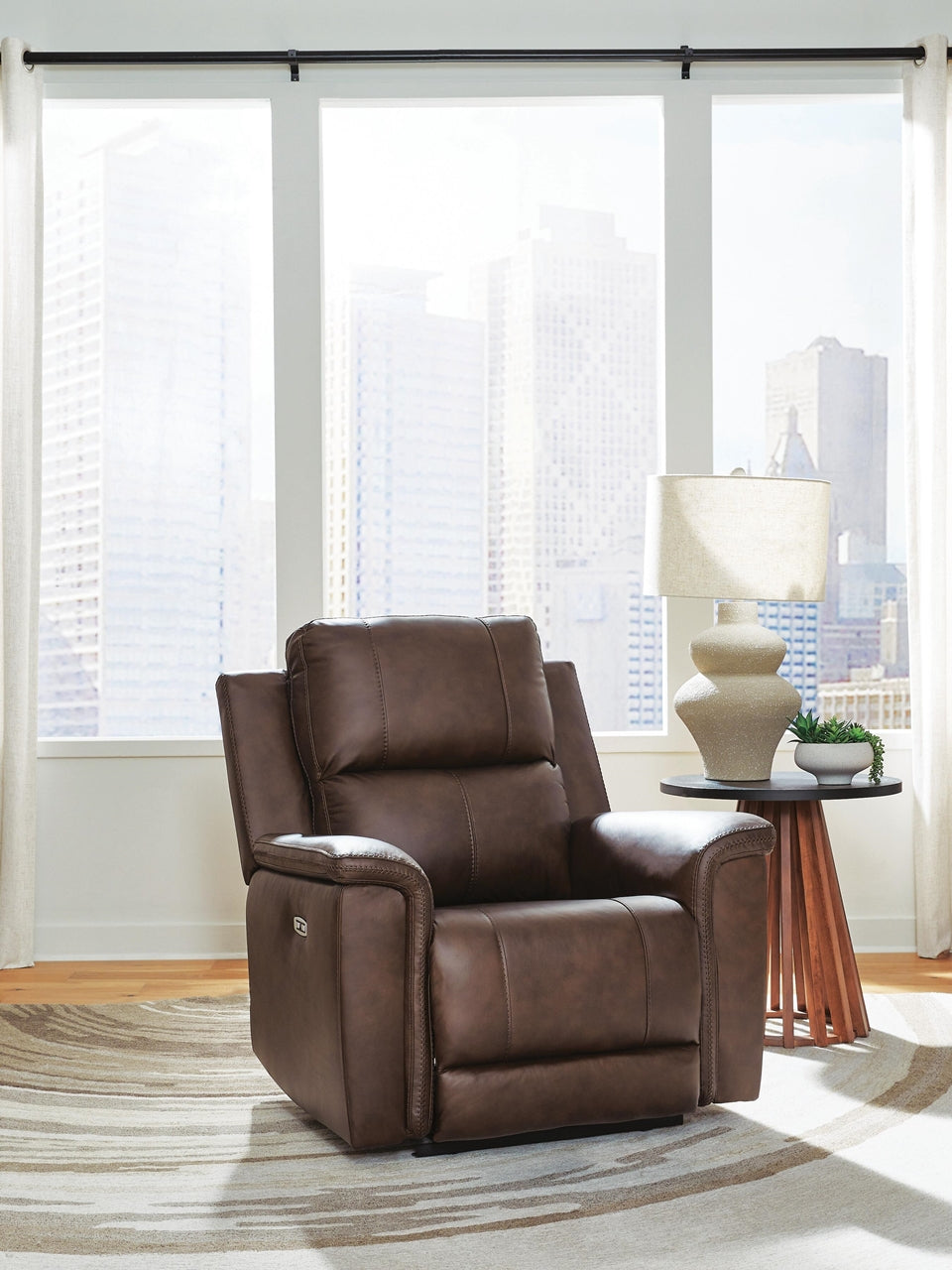 Bleckley Zero Gravity P2 Dual-Power Adjustable Headrest Leather Recliner Espresso