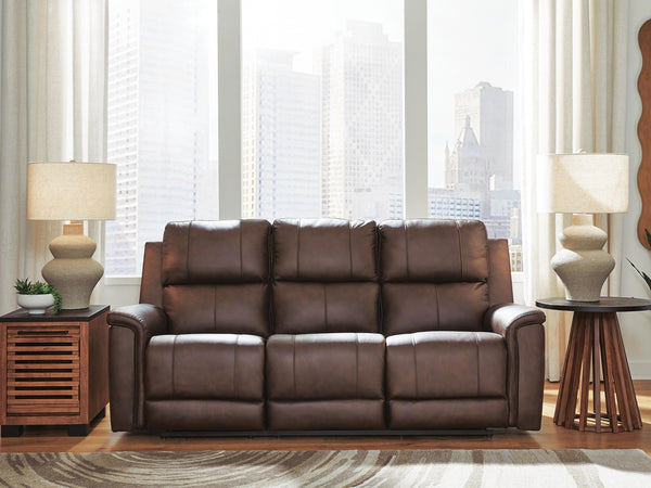 Bleckley Power Adjustable Headrest Leather Reclining Sofa Espresso