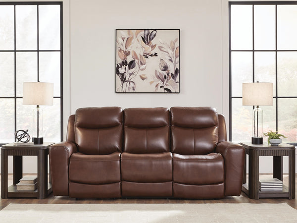 Next Move Power Adjustable Headrest Leather Reclining Sofa Mahogany