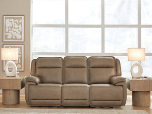 Glencroft P2 Power Leather Reclining Zero Gravity Sofa with Adjustable Headrest & USB Sahara