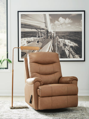 Flynwood Leather Swivel Glider Manual Recliner Butternut