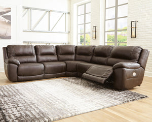 Dunleith P2 5-Piece Power Reclining Leather Zero Gravity Sectional With Adjustable Head & Foot & USB Chocolate